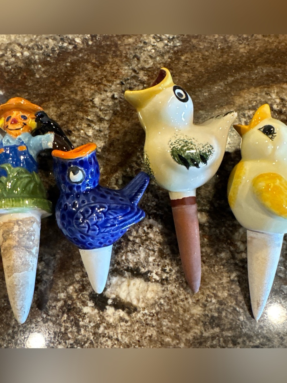 Ceramic Blue Bird Garden Stake - Decorative Plant Topper